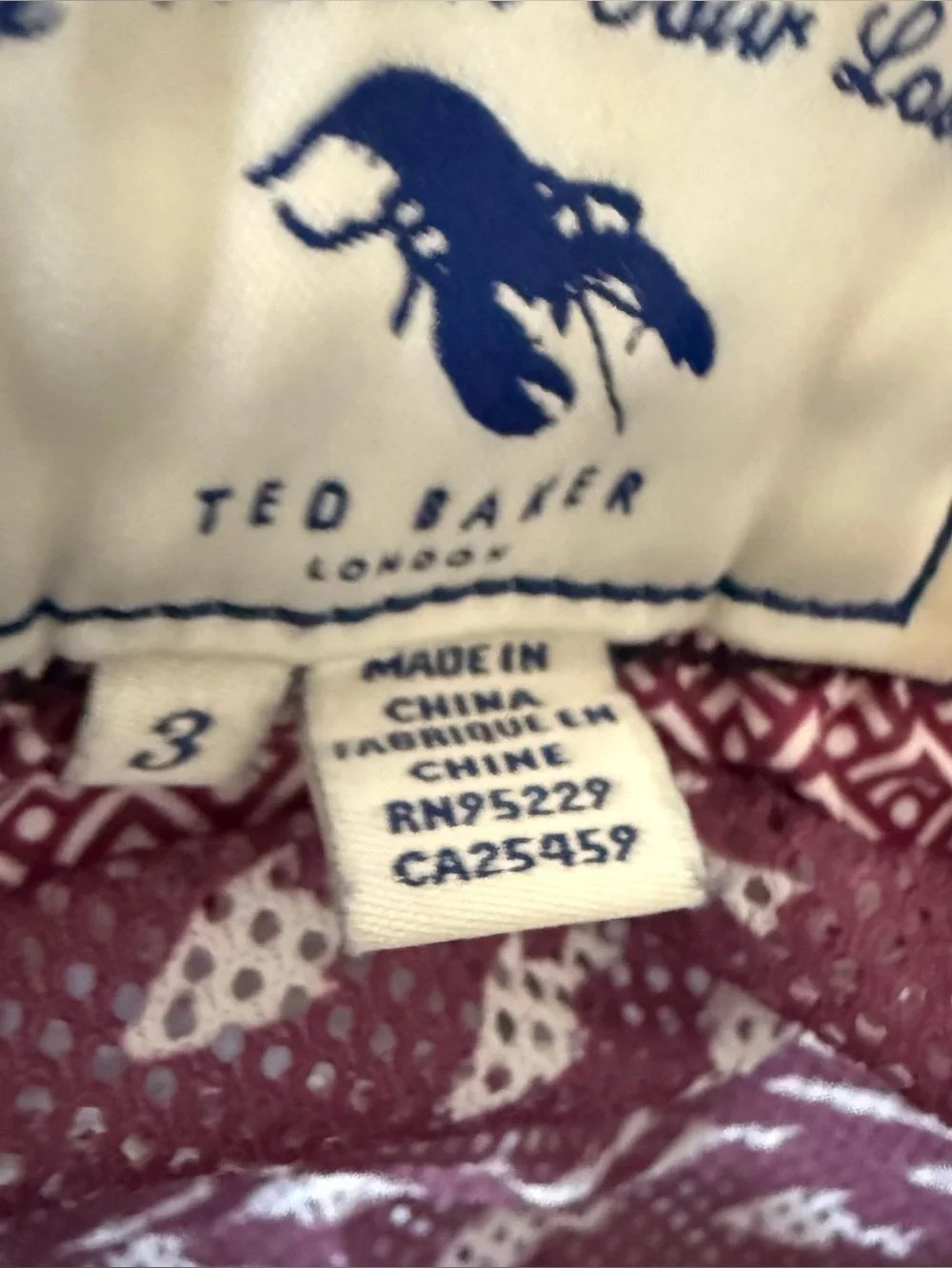 Ted Baker Men's Navy Geometric Swim Trunk lobster size 3 medium
